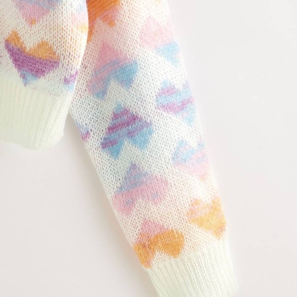 pink cream heart print knit fall pullover sweater - Picture 3 of 3